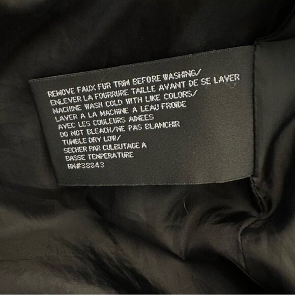 DKNY Black Long Down Puffer Coat Fur Trim Hood Hooded Winter Parka Sz Small - Picture 13 of 16